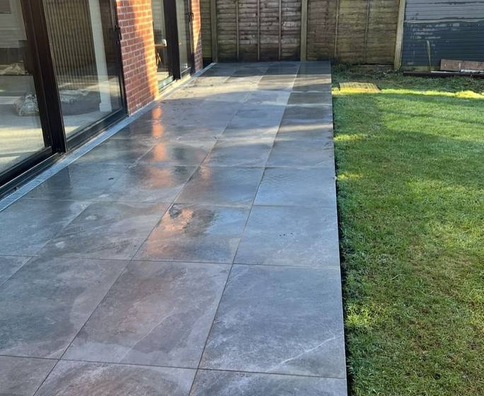 Large-format porcelain patio slabs